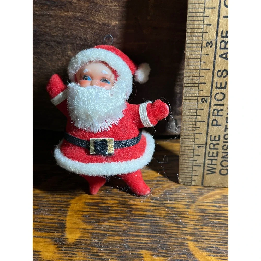 Vintage Flocked Santa Claus Christmas Ornament Decor Mid Century Retro Red 3